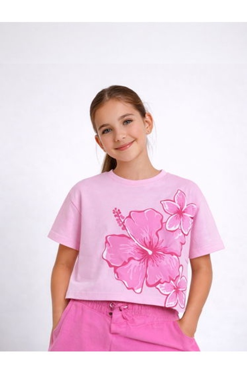 Girls Floral Print Boxy T-Shirt and Pants Set product thumbnail 2