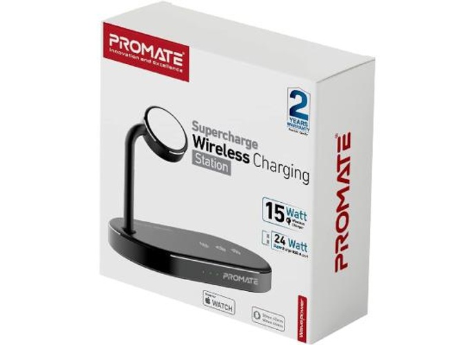 Promate WavePower Aluminum Wireless Charger Stand Multi-Device Charging w/ Qi-Certified 15W Fast Charging & 24W SuperCharge USB Port product thumbnail 2