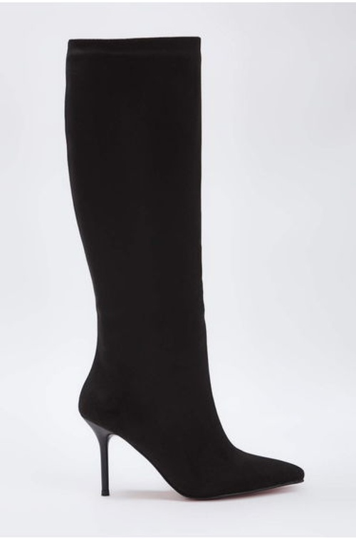 Black Suede Red Sole Pointed Toe Thin Heeled Women's Boots