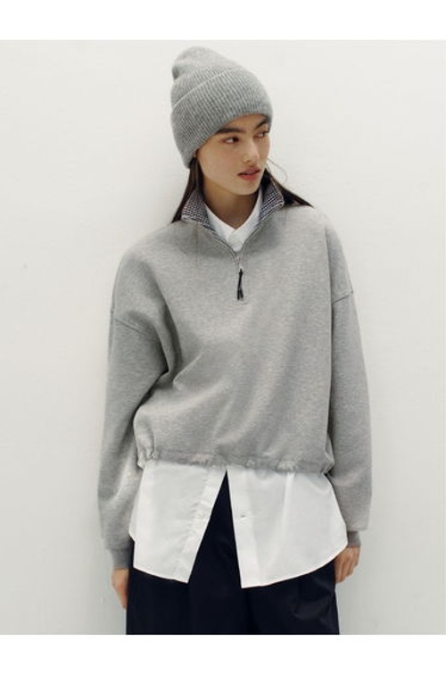 Women's Zip Pullover with Checked Collar Detail product thumbnail 2