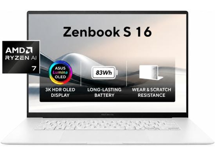 ASUS Zenbook S 16 UM5606GA-SR137W AI Laptop | AMD Ryzen AI 7 445 | 32GB LPDDR5X | 1TB SSD | 16" 3K OLED Touch 120Hz | Windows 11 Home | Scandinavian White product thumbnail 2