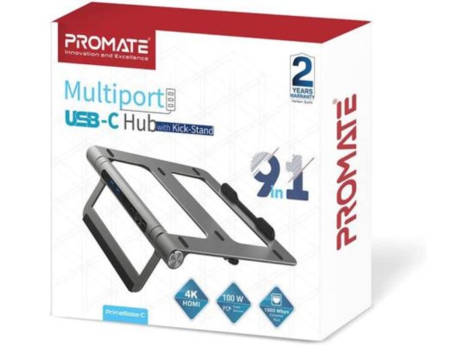 Promate Aluminum Laptop Stand 9-in-1 USB-C Hub Detachable 100W USB-C Power Delivery 4K HDMI Port 1Gbps Ethernet Port 2xUSB 3.0 Ports & MicroSD Slot product thumbnail 2