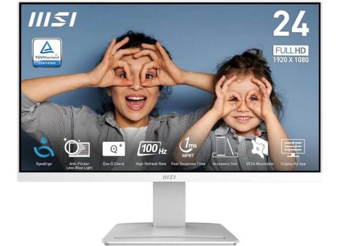 MSI PRO MP2412W 24" Full HD 100Hz Less Blue Light PRO VESA Mountable Accessory Slot Design Tilt-Adjustable HDMI & DP - White product thumbnail 2