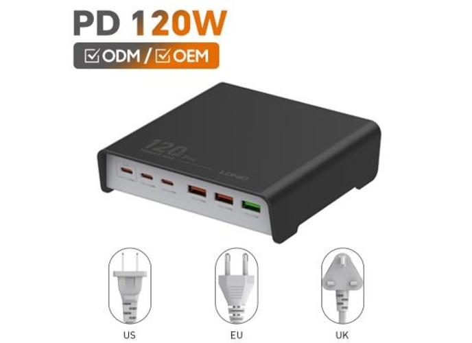 LDNIO Q605 120W 6 Ports USB C PD Tablet Laptop Fast Charger Multi-port High Power Desktop Charger US EU UK Plug Charger Adapter - Black product thumbnail 2