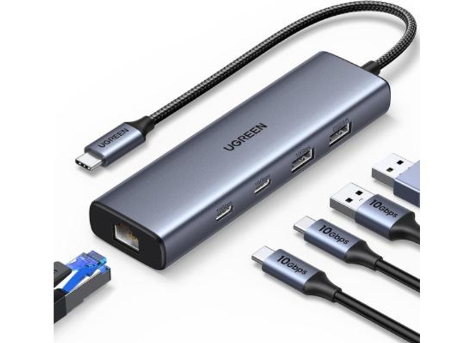 UGREEN 6-in-1 Hub USB C to Ethernet Adapter, 10Gbps Data Port USB-C, Ethernet with 2*USB-C 3.2, USB-A 3.2/2.0, Gigabit RJ45, Power Port (Only for Adapter), Type C to Network Dongle for Laptop, MacBook, XPS product thumbnail 2