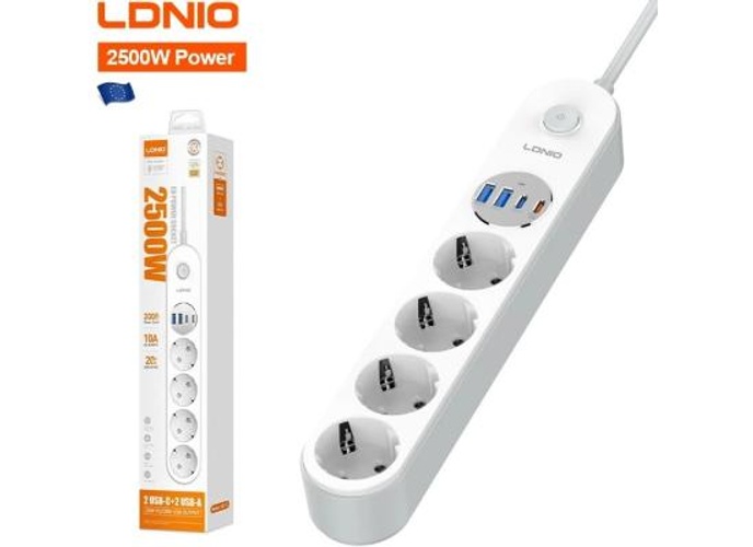 LDNIO SE1-C 20W PD Fast Charging Power Strip 4 EU Plug AC Outlets 4 USB Ports Extension Power Socket for Office Desktop EU Plug - White product thumbnail 2