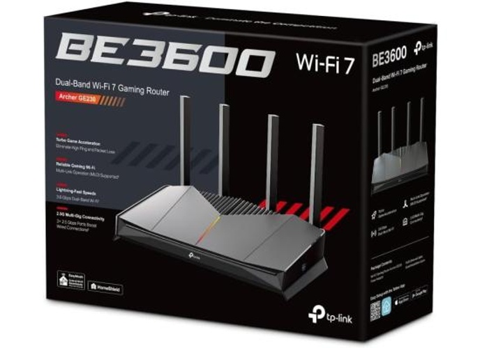 TP-Link Archer GE230 BE3600 Dual-Band Wi-Fi 7 Router, 2x 2.5G LAN Ports, Quad-Core CPU, RGB Lighting, 5GHz 2882 Mbps & 2.4GHz Wi-Fi Speed, 688 Mbps 3.6 Gbps Wi-Fi 7, Black product thumbnail 2