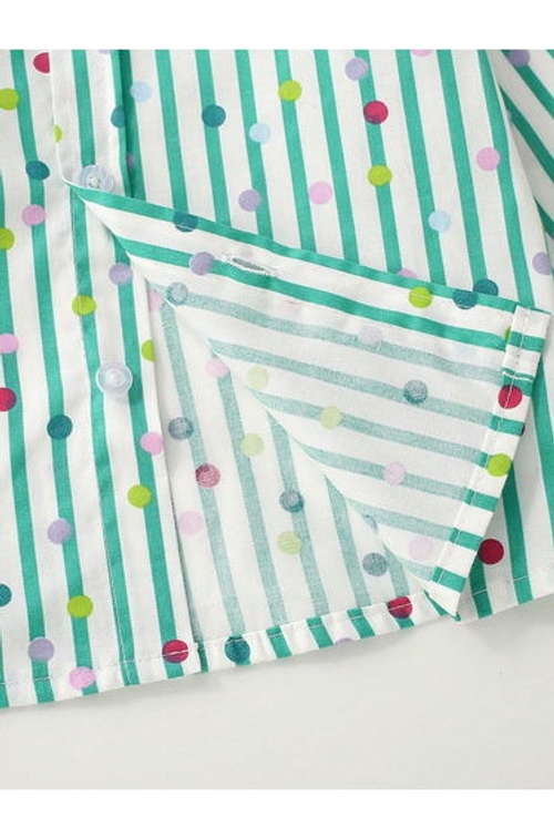 Boys Green Striped Polka Print Shirt product thumbnail 4