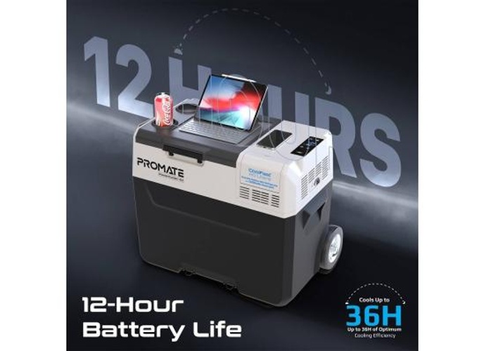 Promate PowerCooler-40 CoolFast 40 Liters Portable Outdoor Mini Refrigerator, 52000mAh Powerpack, 42G/R134A Fridge Refrigerant, 400lm LED Flashlight, 1.5m Power Adapter Cable, Gray/White product thumbnail 2