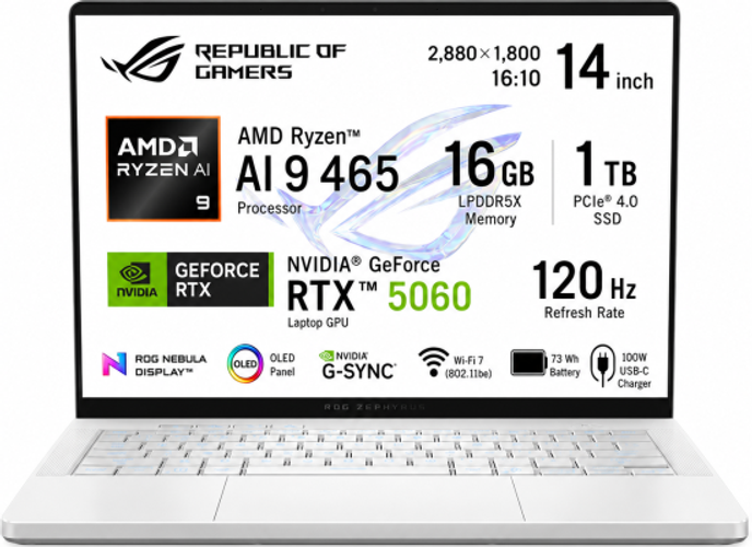 ASUS ROG Zephyrus G14 GA403GM-SY008 Gaming Laptop | Ryzen AI 9 465 | RTX 5060 8GB | 16GB LPDDR5X | 1TB SSD | 14" 3K OLED 120Hz | Platinum White product thumbnail 2