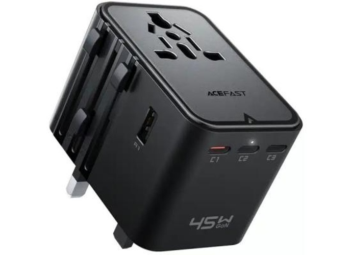 ACEFAST Z8 PD 45W GaN Charger – 3 USB-C + 2 USB-A Multifunctional International Travel Adapter - Black product thumbnail 2