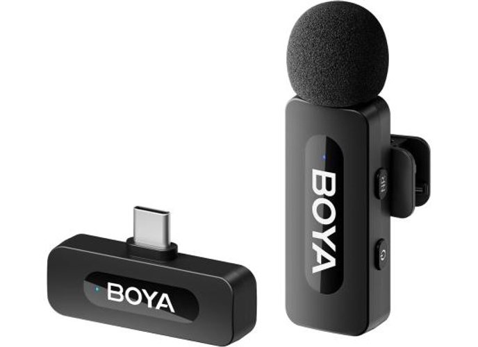 Boya BY-V10 2.4 ghz Omnidirectional Wireless Microphone System with a Transmitter & Receiver for Type-C Devices & Android. for Vlog, Social Media, YouTube Content with Rechargeable Battery. 50m Range - Black product thumbnail 2