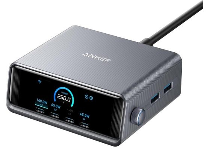 Anker Prime Charger, 250W GaN Prime USB C Charging Station, Ultra-Fast 6-Port, 2.26" LCD Display and Smart Control Dial, Compatible with MacBook Pro/Air, iPhone 16/15/14, Galaxy, and More - Silver product thumbnail 2