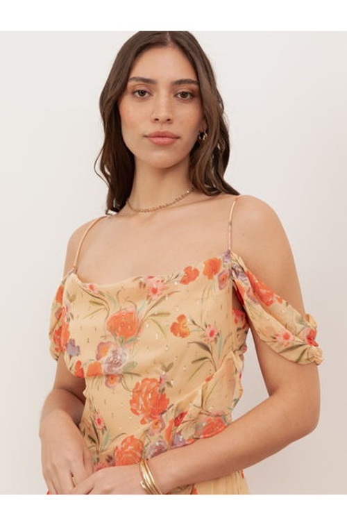Anaya With Love Recycled Floral Print Cowl Neck Cold Shoulder Ruffle Maxi Dress product thumbnail 3