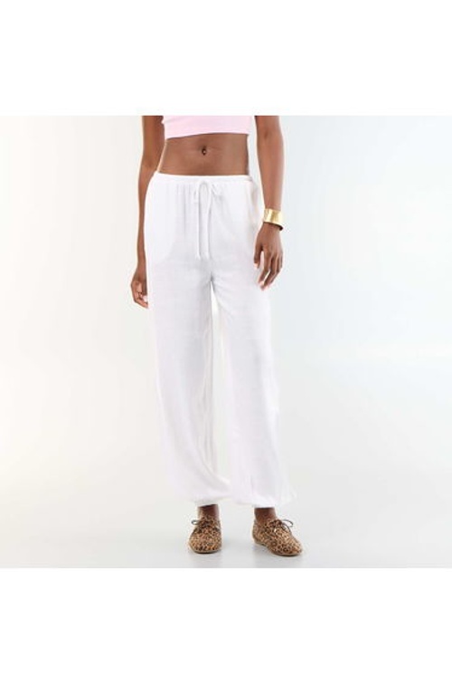 Solid Color Balloon Fit Trousers with 2 Pockets WHITE product thumbnail 3