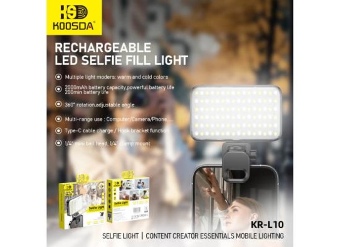 KOOSDA KR-L10 Selfie Light Portable USB Rechargeable Integrated 2000mAh Battery 3 Modes Adjustable Brightness Clip-on fill Pocket Light product thumbnail 2