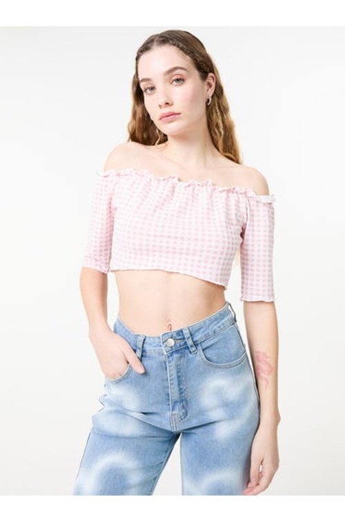 Frill Detail Gingham Bardot Top product thumbnail 2