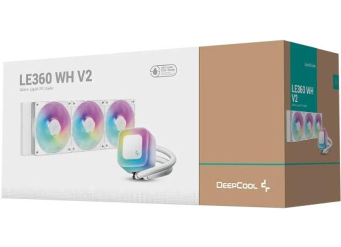 DeepCool LE360 V2 Liquid CPU Cooler, 360mm Radiator, 3x 120mm Pre-Installed aRGB Fan, 2100 RPM Fan Speed, 75.89 CFM Fan Airflow, Hydro Bearing Type, Anti-Leak Technology, White product thumbnail 2