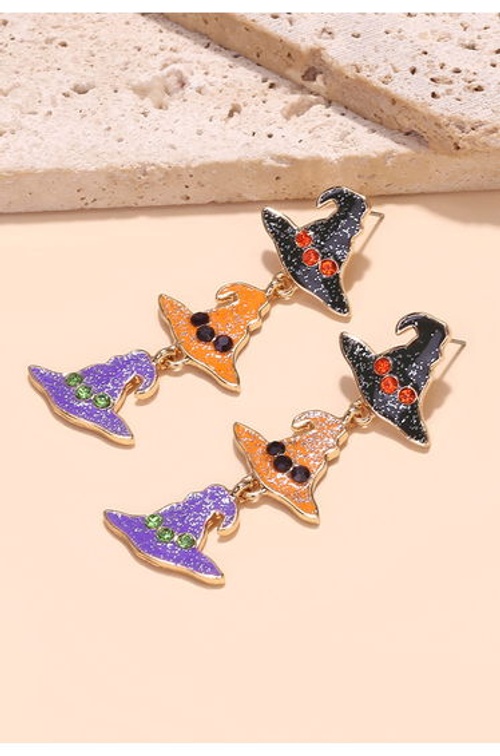 Glitter Colorful Witch Hat Earrings for Halloween Parties & Photoshoots