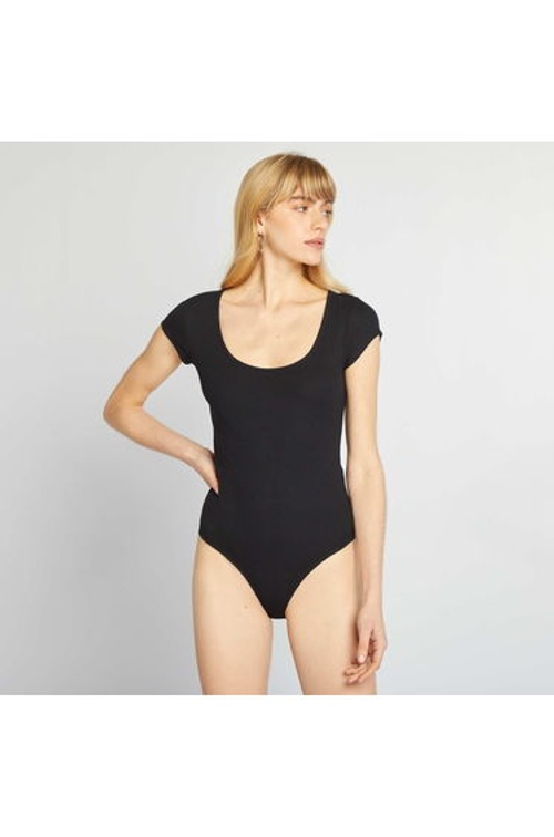 Short-sleeved ribbed bodysuit BLACK product thumbnail 2