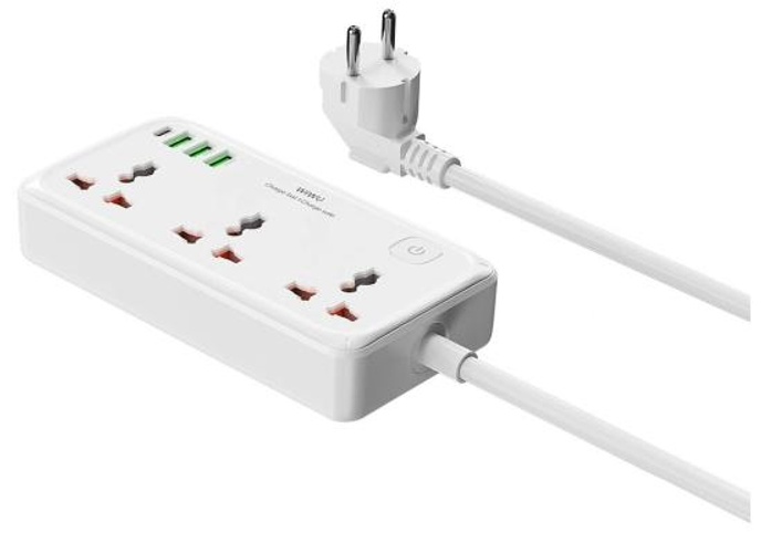 WiWU Wi-S005 7 in 1 High-Capacity Power Strip, 30W PD GaN Fast Charging Port (USB-C), 4000W Max, Output interface: 1xType-C, 3x USB-A, 3xAC - White product thumbnail 2