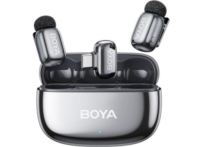 BOYA mini 2-02 (Type-C) Wireless Lavalier Microphones for iPhone 15/16/17 & Android, AI Noise Cancellation, App Control, 30H Battery Life with Charging Case, Lapel Microphone Wireless for Video Recording Vlogging , Silver product thumbnail 2