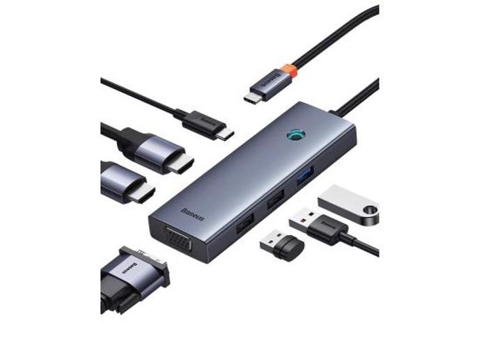 Baseus PortalJoy Series 7-Port Triple-Display HUB Type-C to HDMI4K@60Hz*1+HDMI4K@30Hz*1+VGA*1+USB3.0*1+USB2.0*2+PD*1 - Space Grey product thumbnail 2