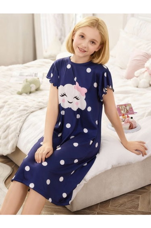 Girls Polka Dot Cloud Print Sleep Dress product thumbnail 4