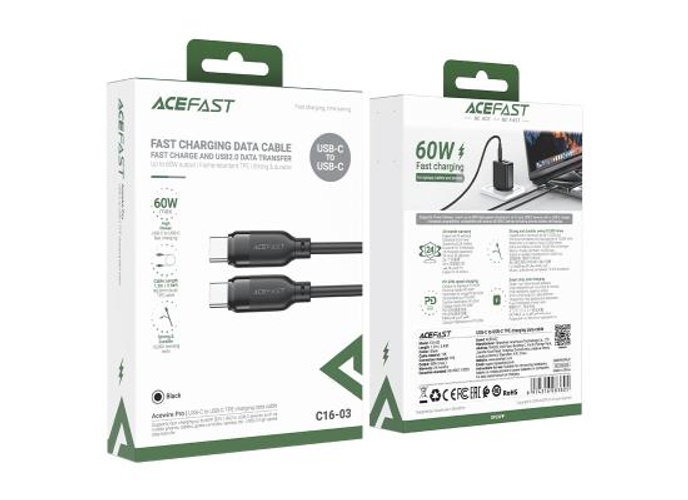 ACEFAST C16-03 USB-C To USB-C TPE Data & Fast 60W Charging Data Cable 1.2M - Black product thumbnail 2