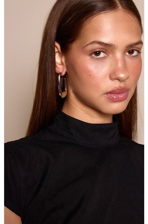 Silver Smooth Chunky Rectangular Hoop Earrings