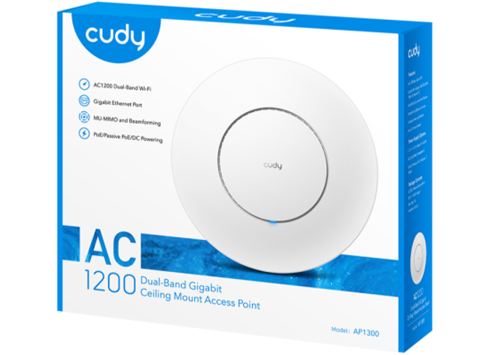 Cudy AP1300 AC1200 Gigabit Access Point Gigabit RJ45 Mesh Support Beamforming MU-MIMO PoE or DC Powered 12V DC Power Adapter Included product thumbnail 2