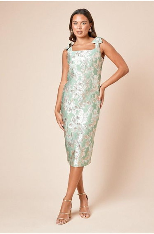 DP Luxe Bow Shoulder Jacquard Midi Dress