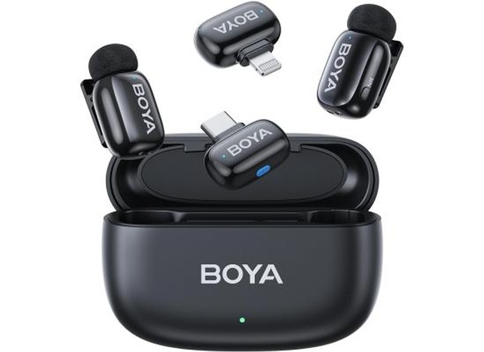 BOYA Mini Wireless Microphone for iPhone/Android/PC/Tablets with USB C/Lightning Plug, MFi Certified, Noise Reduction, AI Voice Changer, 30H Battery Life with Charging Case for Video Recording Podcast - Black product thumbnail 2