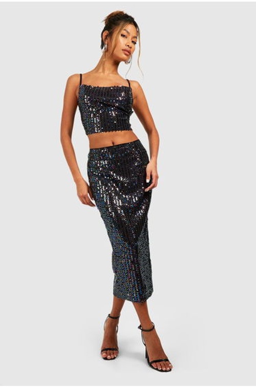 Rainbow Sequin Midaxi Skirt - black product thumbnail 2
