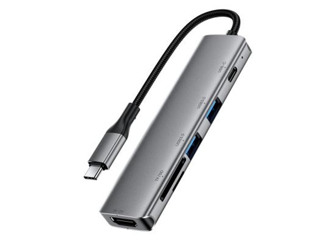 ACEFAST J18 6 in 1 USB-C Hub HDMI 4K 60Hz HD PD 90W Fast Charge Docking Station with SD / TF Card Slot - Gray product thumbnail 2