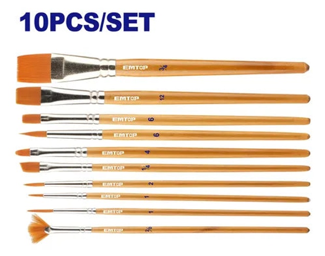 EMTOP EMXA1K10 Painting Brush Set – 10 Pieces