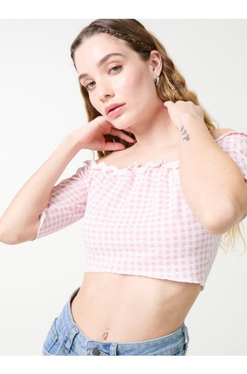Frill Detail Gingham Bardot Top product thumbnail 3