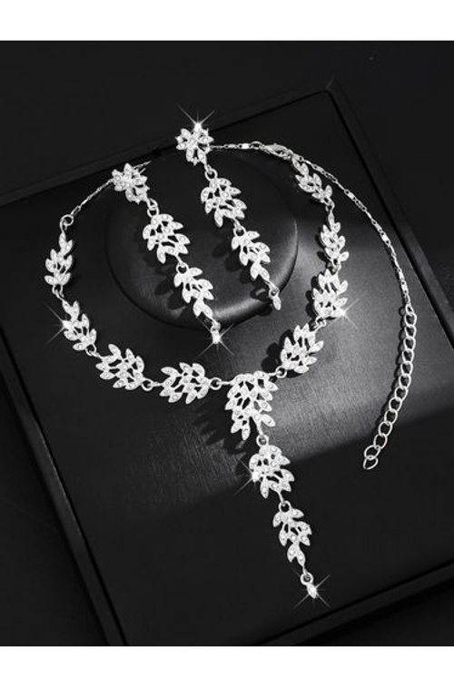 2-Piece Embellished Rhinestone Drop Necklace and Earrings Jewelry Set product thumbnail 3