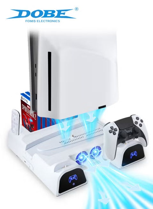DOBE PS5 Slim Cooling Stand & Charging Dock | Multi-Function Station with Dual Controller Charging & Game Storage
