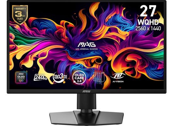 MSI MAG 272QP QD-OLED X24 27" WQHD 2K Gaming Monitor, Quantum Dot OLED Panel, 240Hz, 0.03ms, Adaptive-Sync, HDMI2.1, DP 1.4a, USB‑C 15W PD , Tilt/Height Adjustable, Black product thumbnail 2