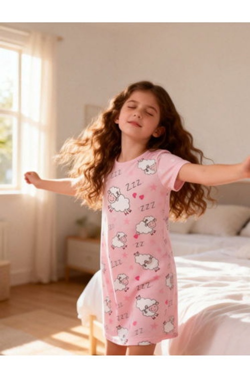 Girls Pink Sheep Print Short Sleeve Nightdress product thumbnail 2
