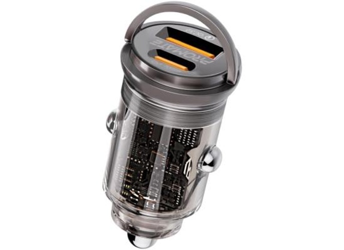 Promate Car Charger, Transparent 65W Ultra-Compact Car Adapter with USB Type-C Power Delivery Port, USB-A Port, Mini Handle and Heat Protection compatible for iPhone 17, Galaxy 23 product thumbnail 2