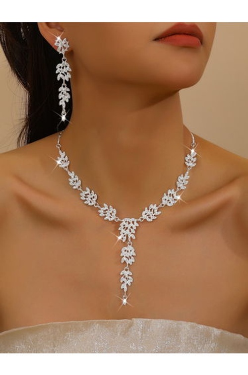 2-Piece Embellished Rhinestone Drop Necklace and Earrings Jewelry Set product thumbnail 2