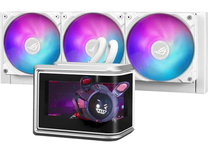 ASUS ROG Ryuo IV SLC 360 ARGB Liquid CPU Cooler, 6.67" AMOLED Display, 360mm Radiator, 3x 120mm MF-12C aRGB Fans, 2650 RPM Speed, 71.44 CFM Fan Airflow, White product thumbnail 2