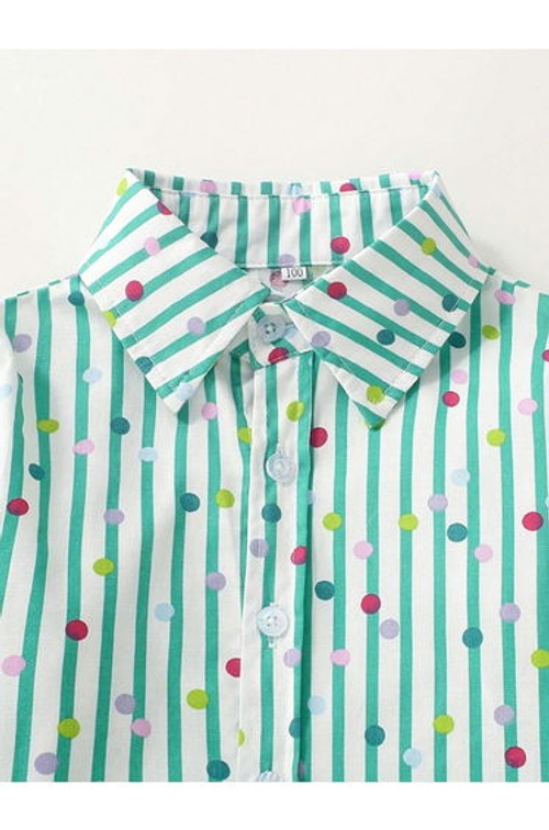 Boys Green Striped Polka Print Shirt product thumbnail 3