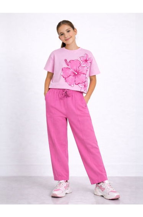 Girls Floral Print Boxy T-Shirt and Pants Set