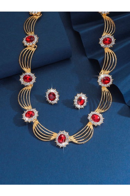 2-Piece Multi-chain Embellished Necklace and Earrings Jewelry Set product thumbnail 4