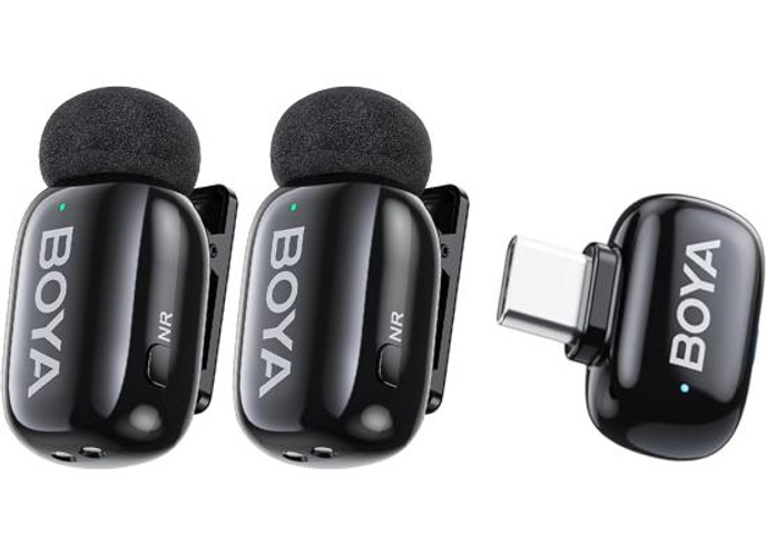 BOYA mini 2-04 Wireless Lavalier Microphone for iPhone 15-17/Android, Noise Cancellation Control, 48kHz/24-Bit, 6H Battery Mini Mic for Video Recording Interview Vlog (2TX + USB-C RX) - Black product thumbnail 2