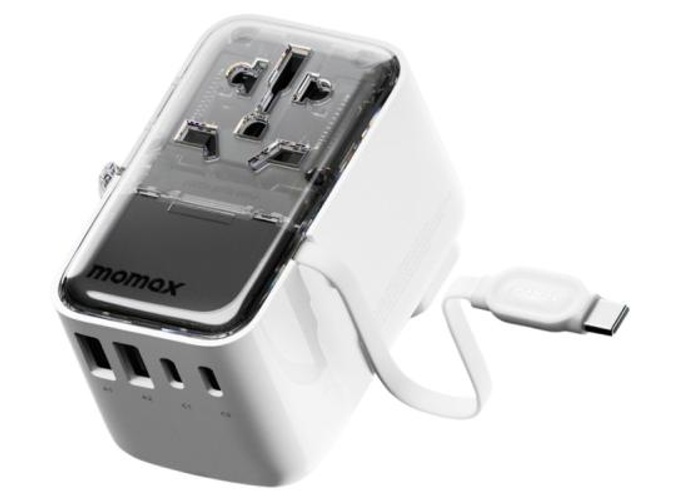Momax World+ Flow 35W 4-Port charger is a universal travel charger featuring a compact and lightweight design. It includes 4 ports (2 USB-A and 2 USB-C) with a built-in retractable USB-C cable- White product thumbnail 2
