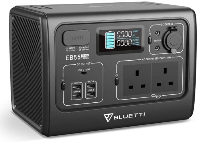 BLUETTI EB55 Portable Power Station 537Wh LiFePo4 Battery Power Generator with 2 230V 700W (Suger 1400W) AC Pure Sine-Wave Outlets, Mobile Wireless Charger, Outdoor Solar Generator for Road Trip Home Use Vanlife Off-grid - Gray product thumbnail 2